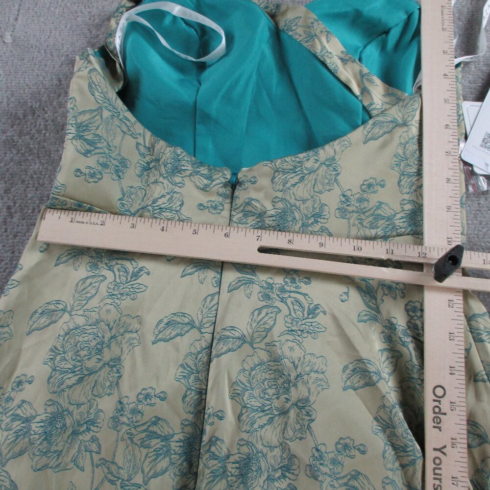 Azazie Adelin Dress Womens 6 Platinum Teal Open Back Maxi Jacquard V Neckline - Picture 6 of 10